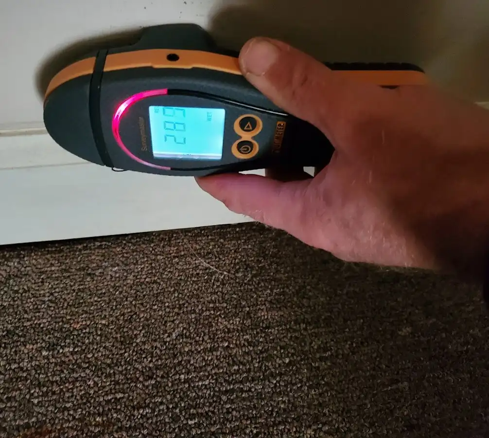 Moisture detection at baseboard during Storm Damage Restoration in Waterloo
